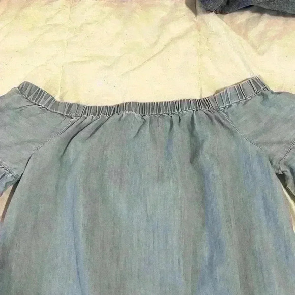 Madewell Denim Azalea Off-the-Shoulder Mini Dress Blue Bell Sleeve Size S - Picture 4 of 11
